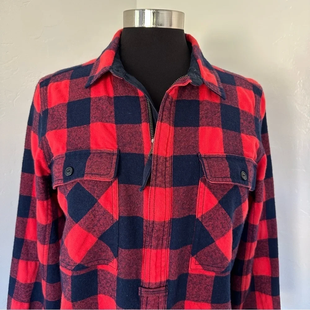 J. Crew Wool Blend Buffalo Check Navy Blue Red Plaid Shirt Shacket Size M